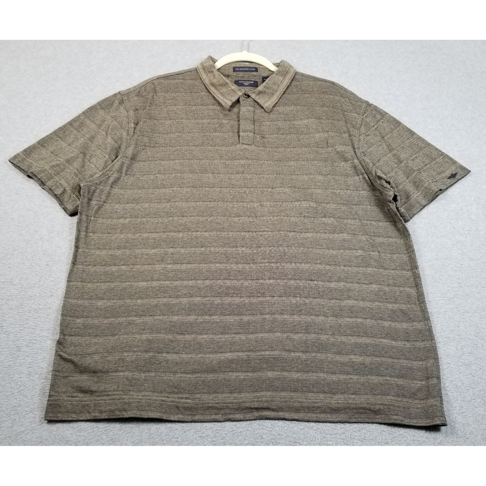 Dockers‎ Polo Shirt Men XL Blue Beige Striped Mercerize Cotton Short Sleeve Knit